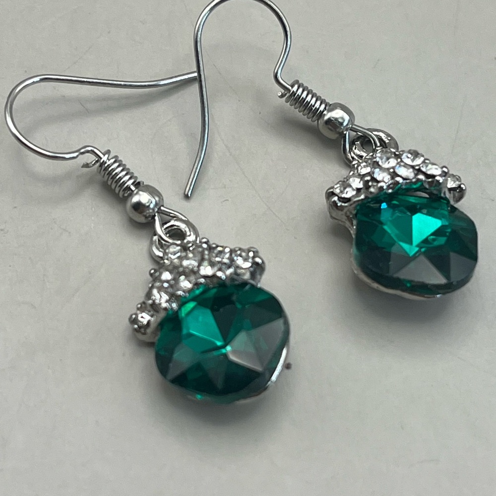 Elegant Silver and Green Crystal Earrings